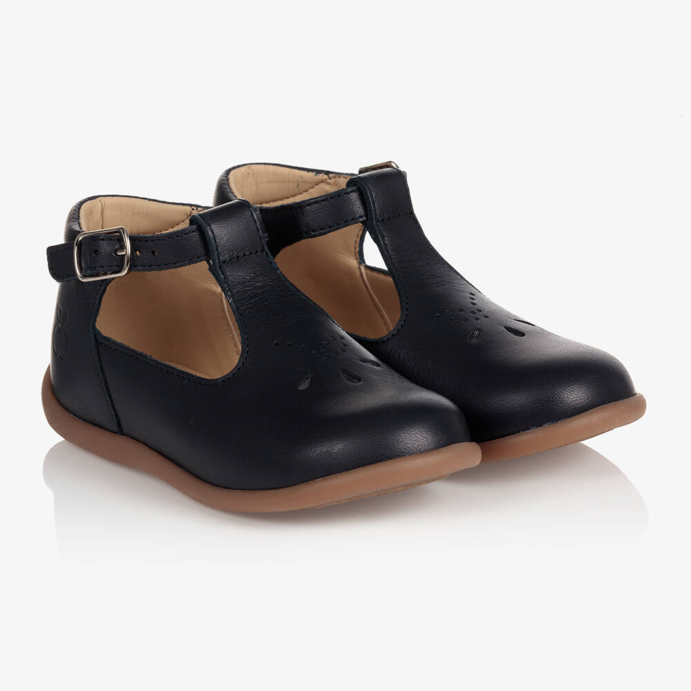 Pom d'Api - Navy Blue Leather Bar Shoes | Childrensalon