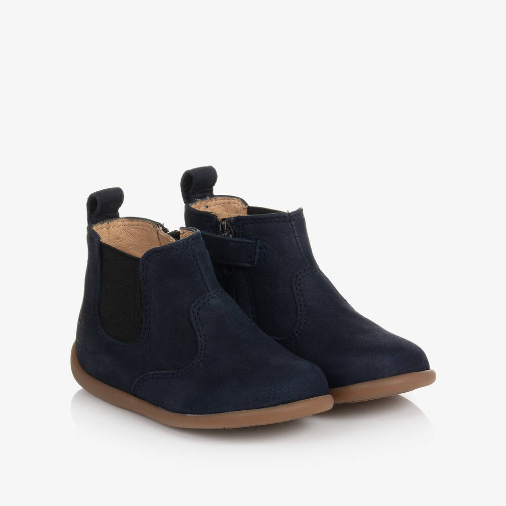 Pom d'Api - Navy Blue Suede First Walker Boots | Childrensalon