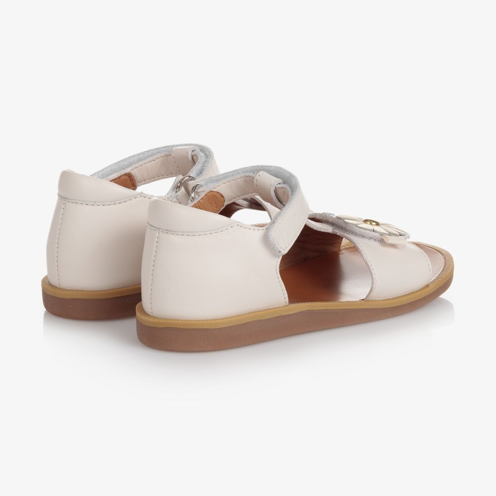 Pom d'Api-صندل جلد بشريط لاصق لون أبيض | Childrensalon Outlet
