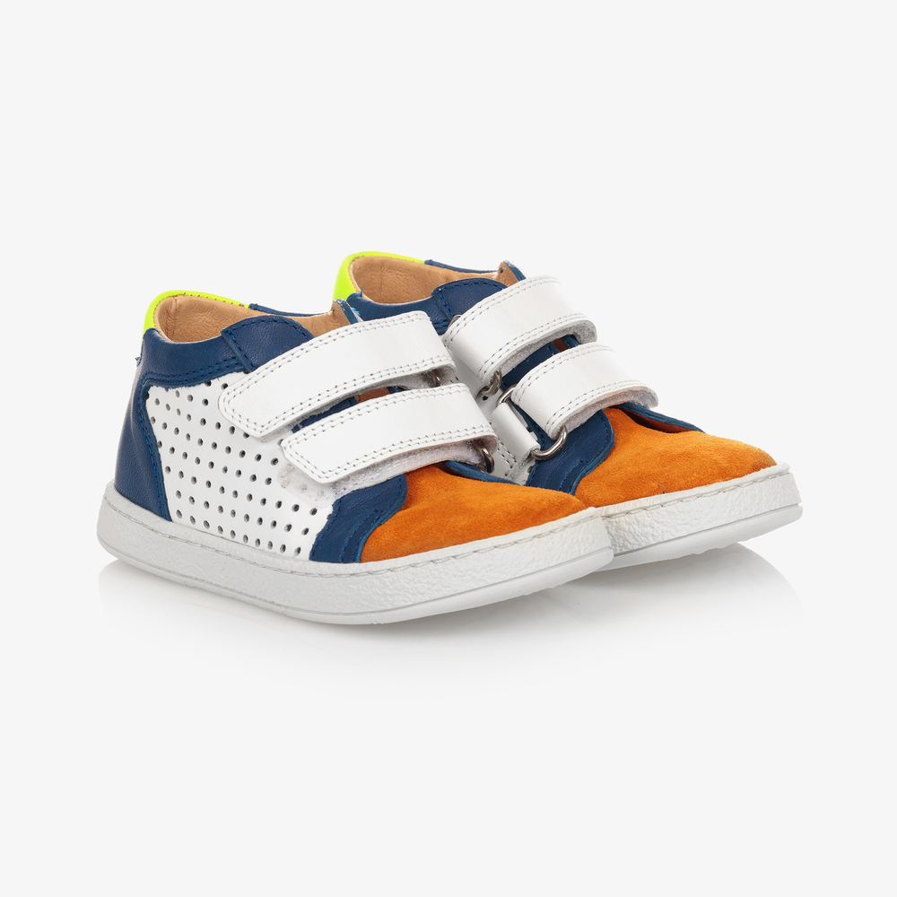 Pom d'Api - Бело-оранжевые кожаные кроссовки | Childrensalon