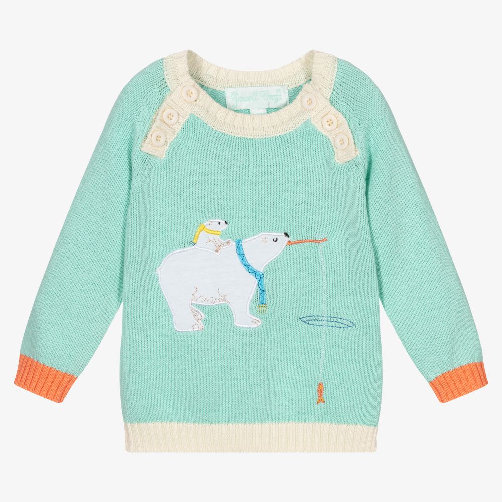 Powell Craft - Blauer Bären-Baumwollpullover (B) | Childrensalon