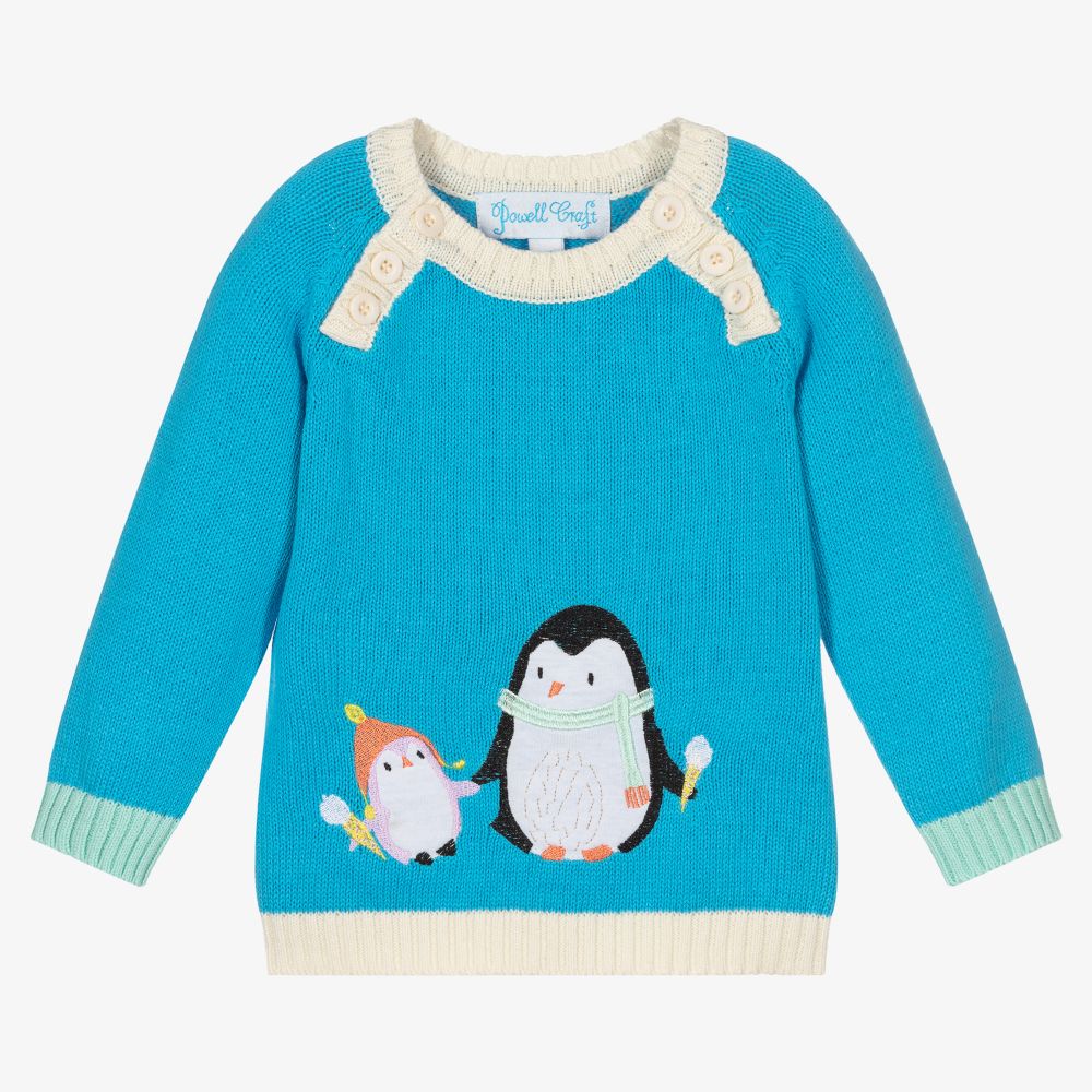 Powell Craft - Blauer Baumwollpullover für Babys | Childrensalon