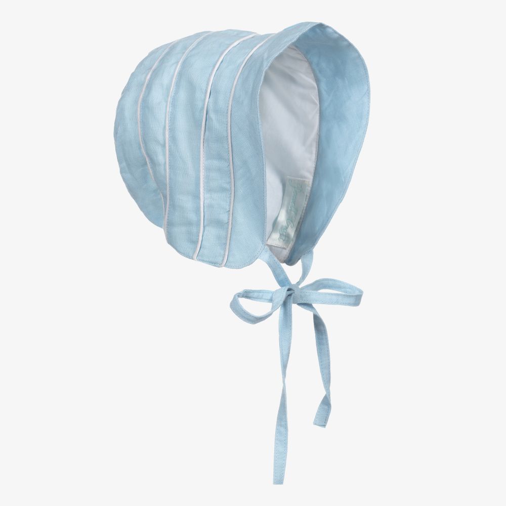 Powell Craft - Baby Girls Blue Linen Bonnet | Childrensalon
