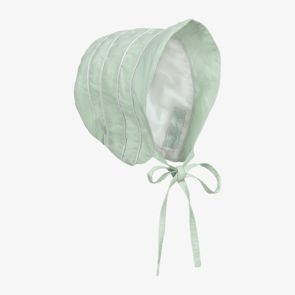 Powell Craft - Baby Girls Green Linen Bonnet | Childrensalon