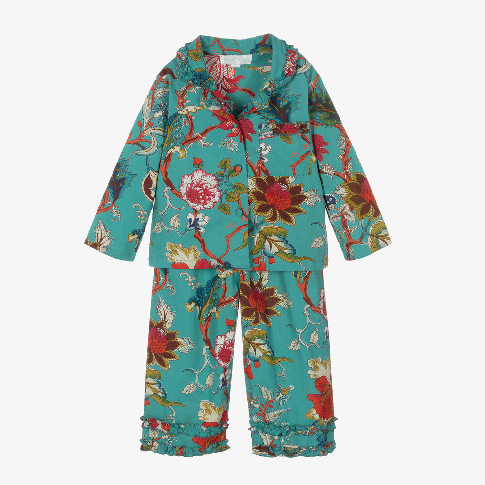 Powell Craft - Blue Exotic Floral Pyjamas | Childrensalon