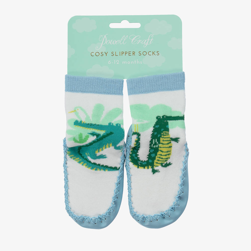 Powell Craft-Blue & Green Crocodile Slipper Socks | Childrensalon Outlet