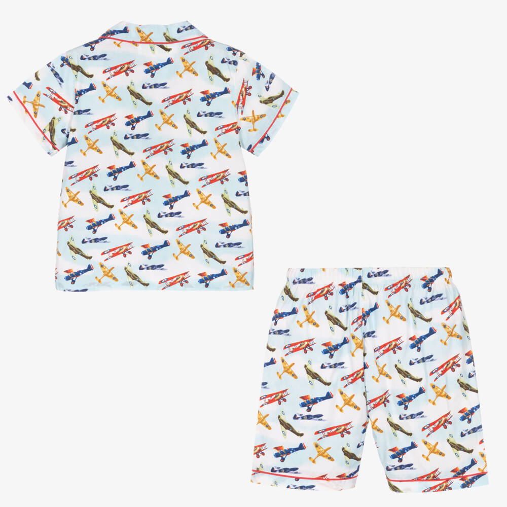 Powell Craft-Boys Blue Aeroplane Print Pyjamas | Childrensalon Outlet