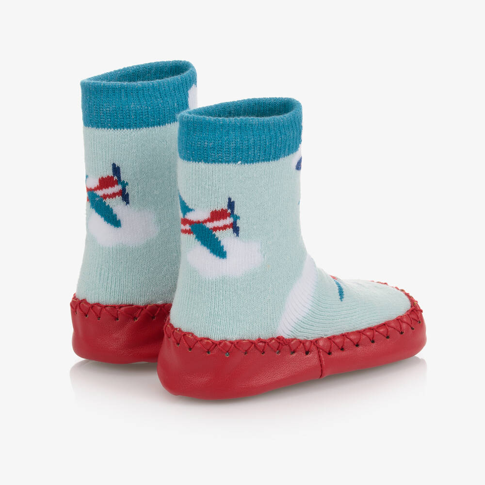 Powell Craft-Boys Blue Aeroplane Slipper Socks | Childrensalon Outlet
