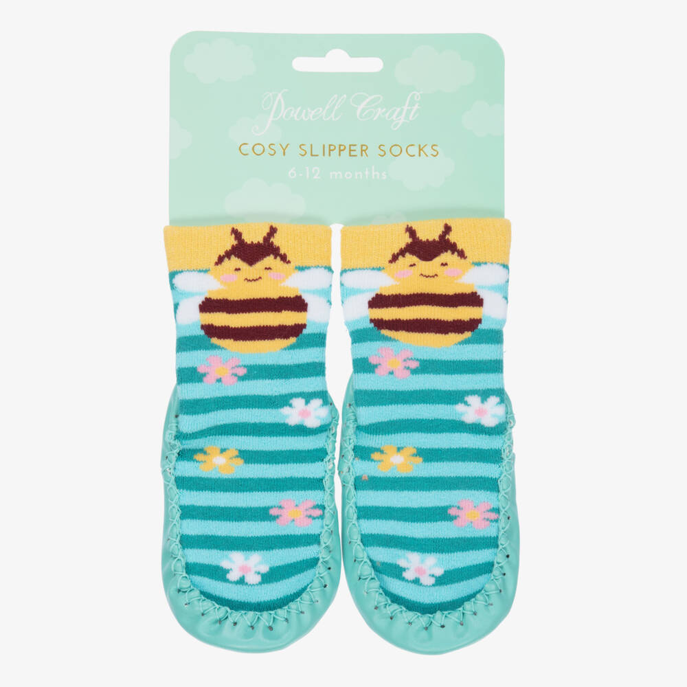 بووال كرافت-حذاء منزلي أزرق دافئ للأولاد بنقشة النحلة | Childrensalon Outlet