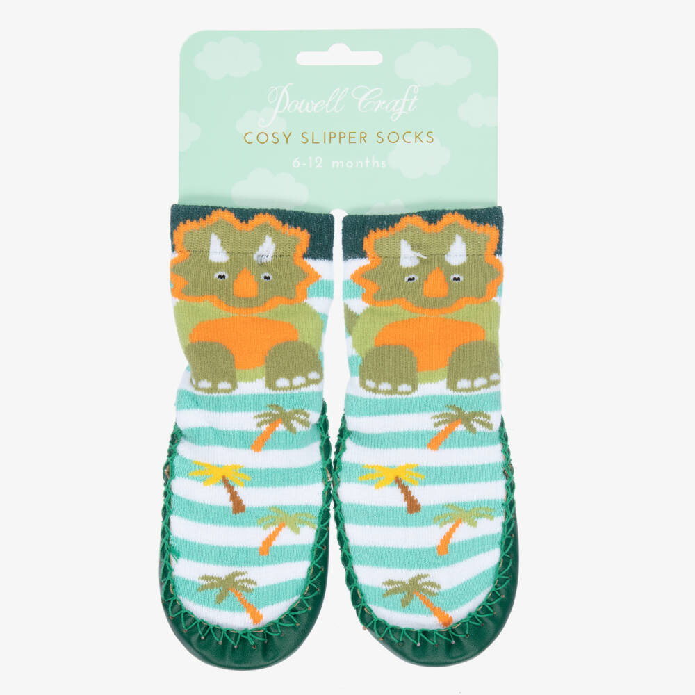 بووال كرافت-جوارب سليبرز أطفال ولادي جلد صناعي وقطن لون أخضر | Childrensalon Outlet