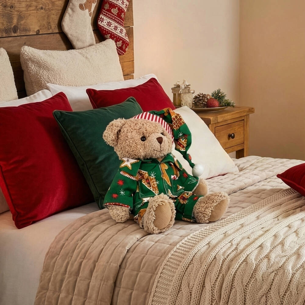 Powell Craft-Boys Teddy Bear Soft Toy with Gingerbread Print Pyjamas (32cm) | Childrensalon Outlet