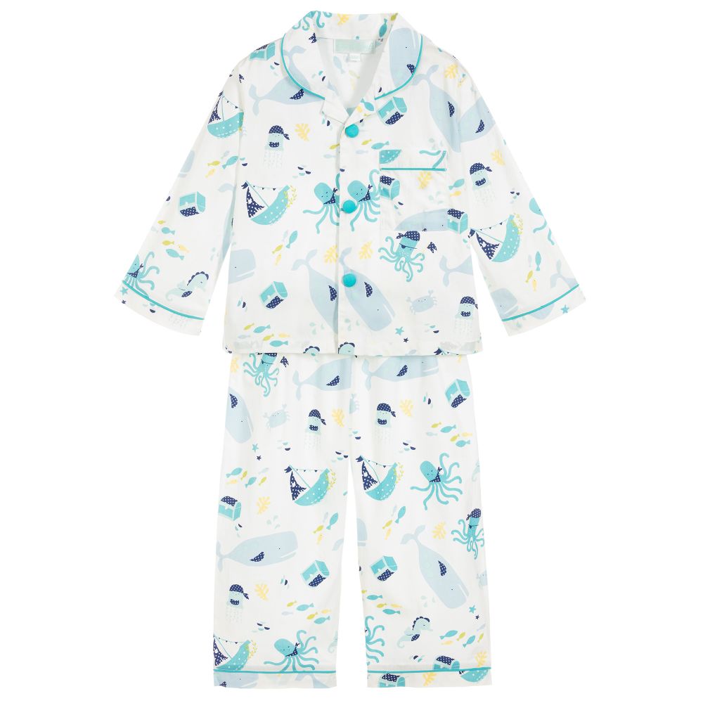 Powell Craft - Пижама из хлопка белого цвета для мальчиков | Childrensalon