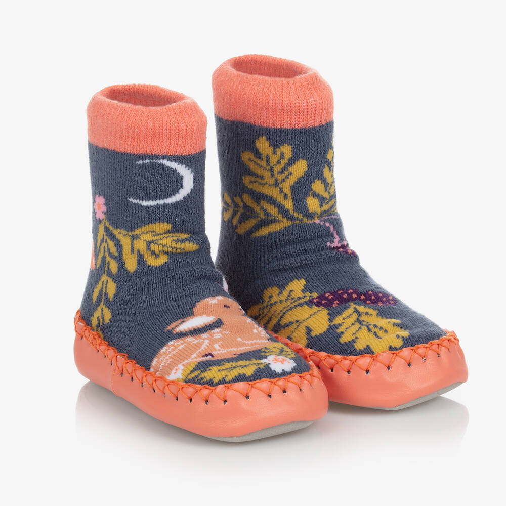 Powell Craft - Girls Blue Forest Slipper Socks | Childrensalon