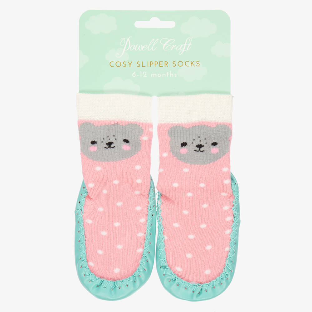 Powell Craft-حذاء موكاسين دافئ للبنات بلون وردي مع تصميم دب | Childrensalon Outlet