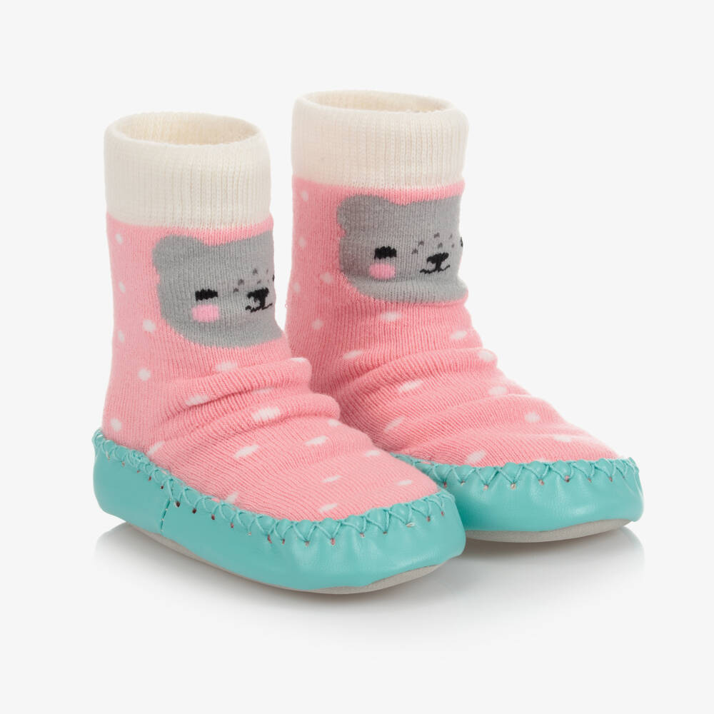 Powell Craft-Girls Cozy Pink Bear Moccasins | Childrensalon Outlet