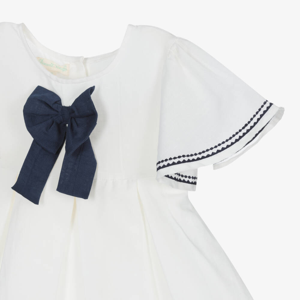 Powell Craft-Girls Ivory Linen & Cotton Dress | Childrensalon Outlet