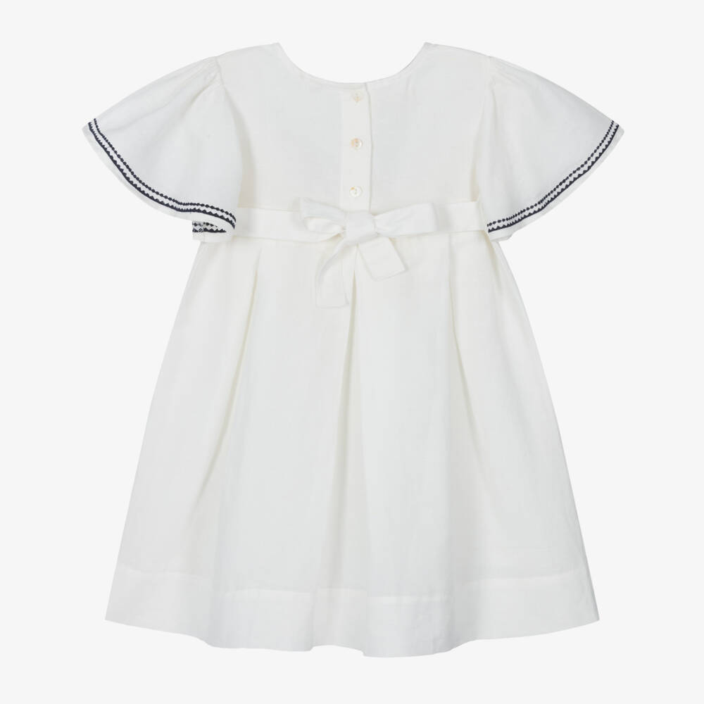 Powell Craft-Girls Ivory Linen & Cotton Dress | Childrensalon Outlet