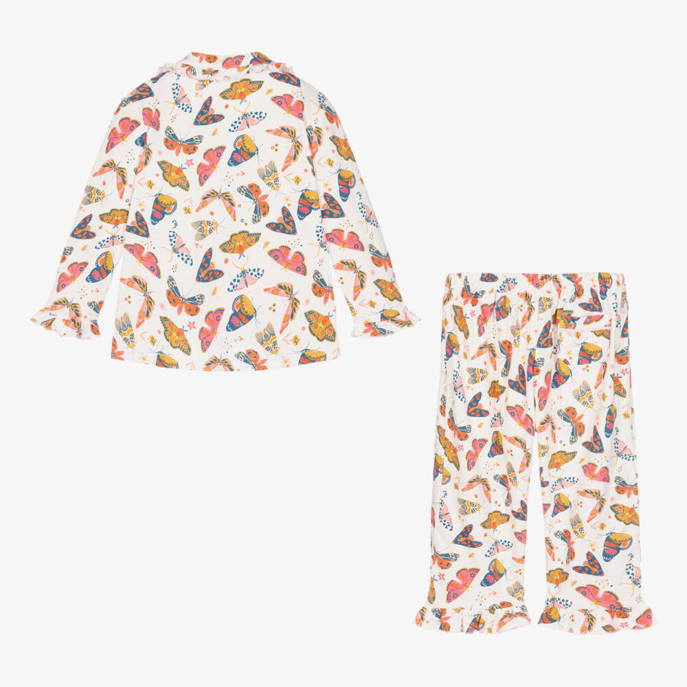 Powell Craft-Girls Ivory & Pink Butterfly Pyjamas | Childrensalon Outlet