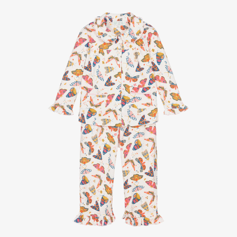 Powell Craft-Girls Ivory & Pink Butterfly Pyjamas | Childrensalon Outlet