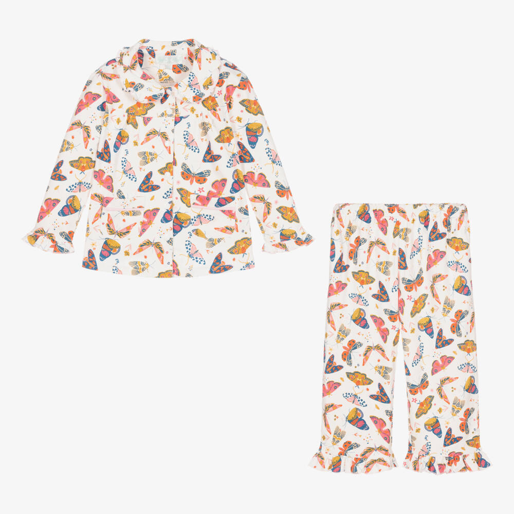 Powell Craft-Girls Ivory & Pink Butterfly Pyjamas | Childrensalon Outlet