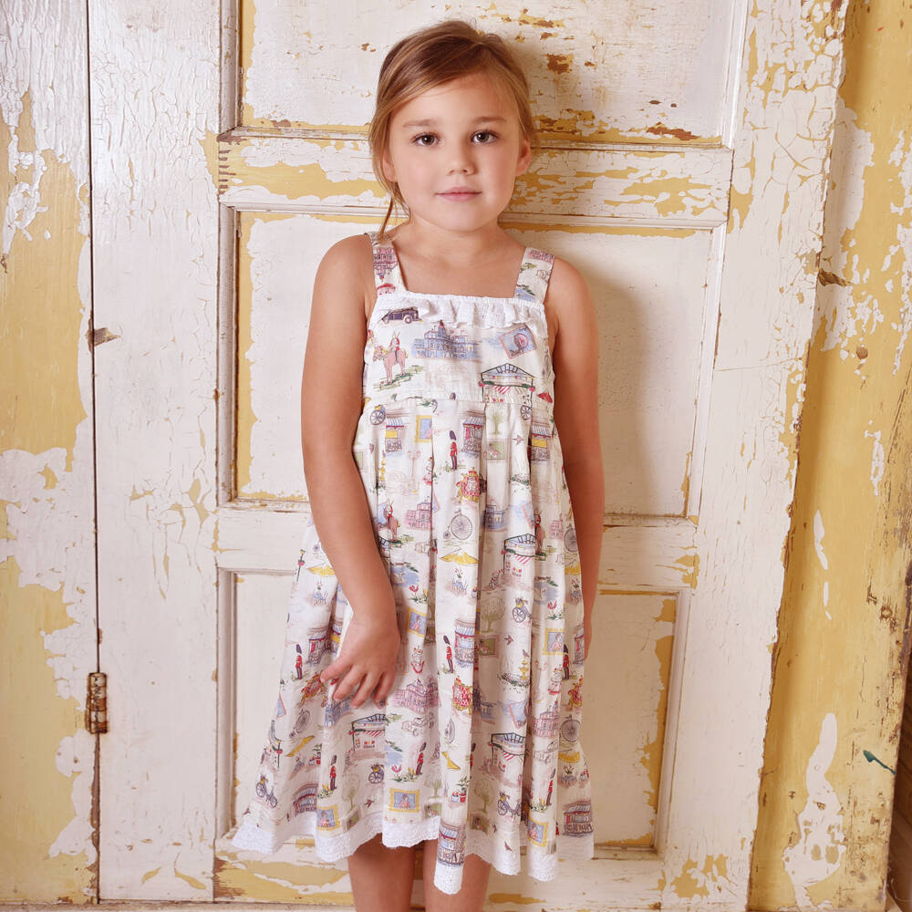 Powell Craft-فستان عاجي بطبعة عتيقة للبنات | Childrensalon Outlet