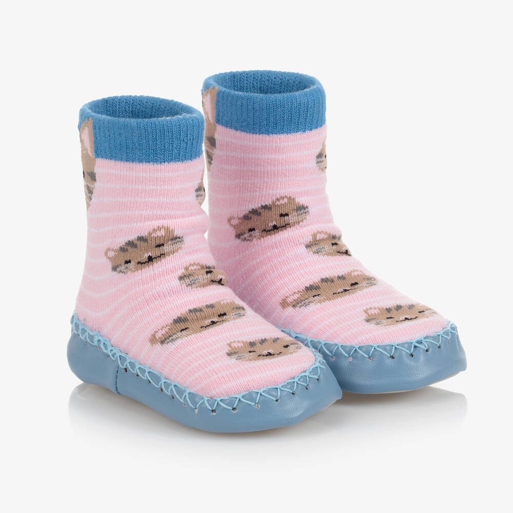 Powell Craft - Chaussons-chaussettes chat roses fille | Childrensalon