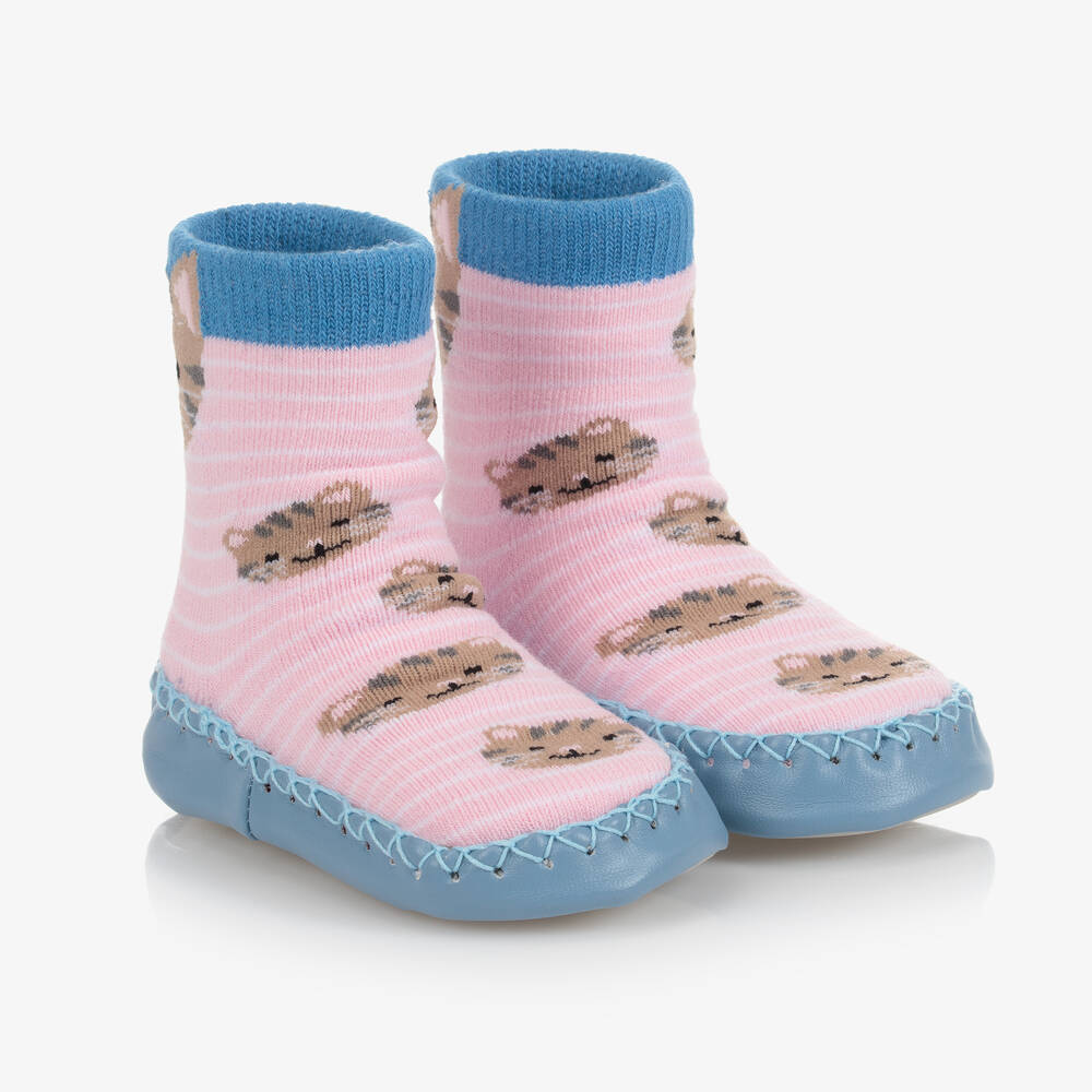 Powell Craft - Girls Pink Cat Slipper Socks | Childrensalon