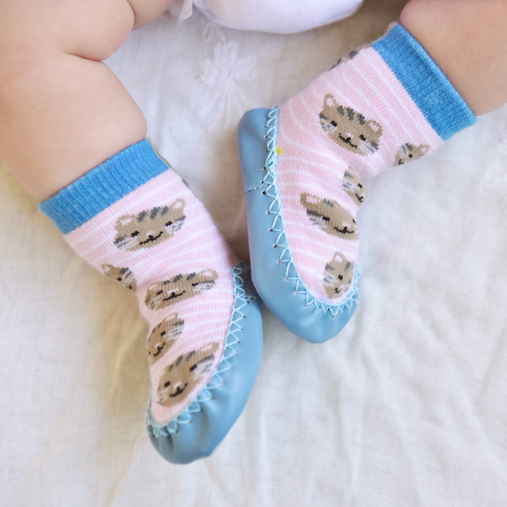 Powell Craft Chaussons-chaussettes chat roses fille
