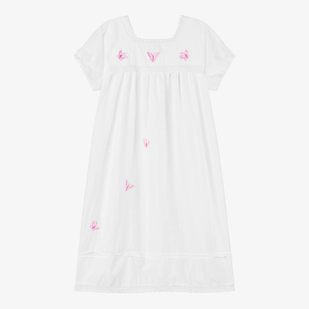 Powell Craft - Girls White Cotton Nightdress  | Childrensalon