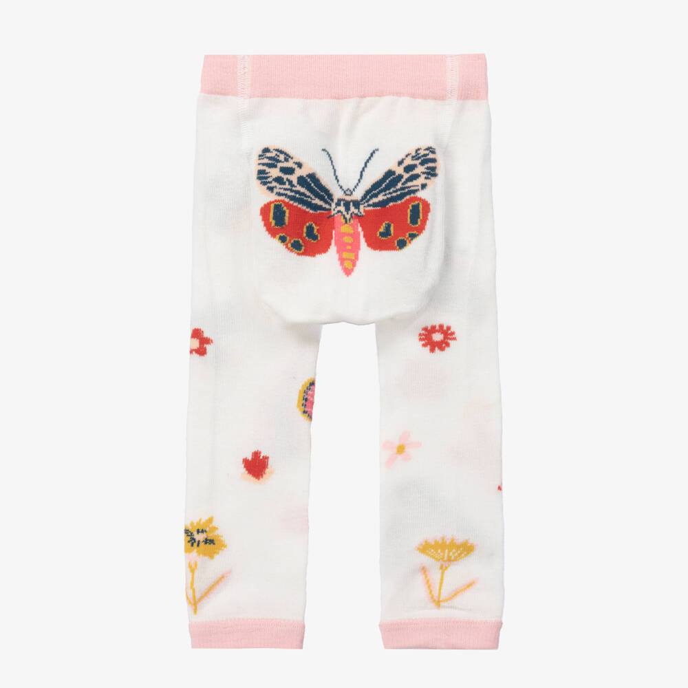 Powell Craft-Girls White & Pink Cotton Butterfly Leggings | Childrensalon Outlet