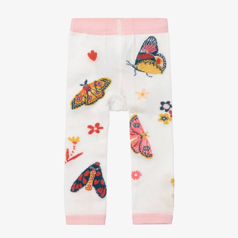 Powell Craft-Girls White & Pink Cotton Butterfly Leggings | Childrensalon Outlet