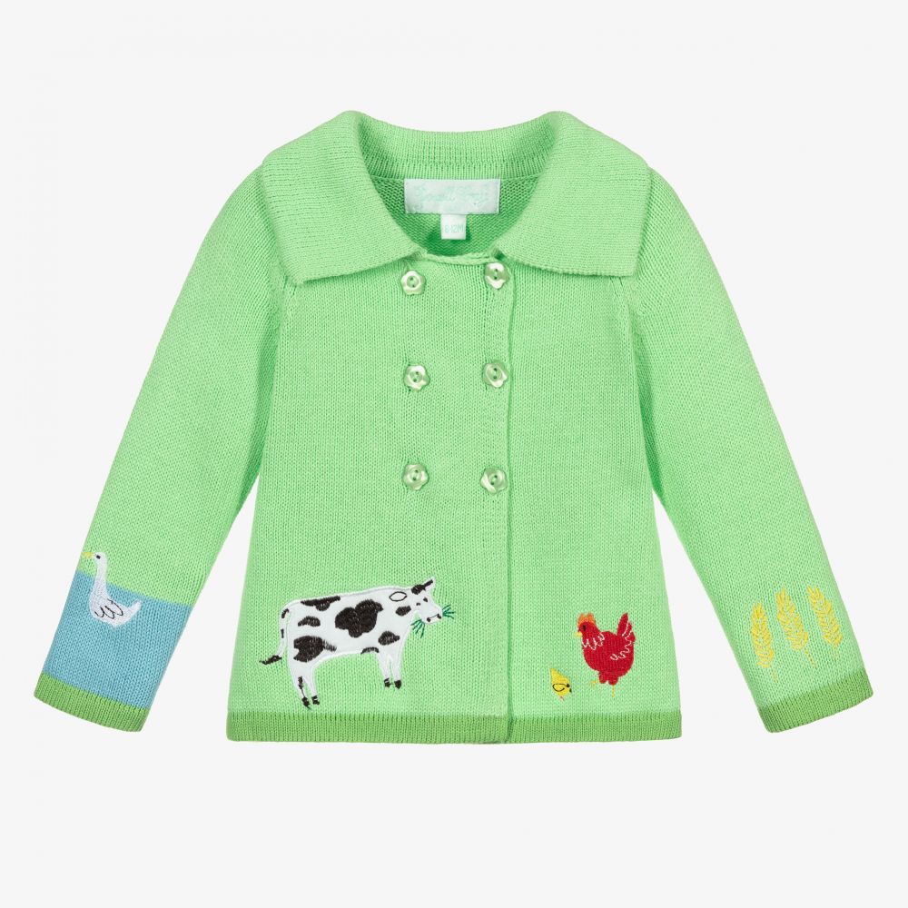 Powell Craft - معطف برام أطفال بناتي قطن محبوك لون أخضر | Childrensalon