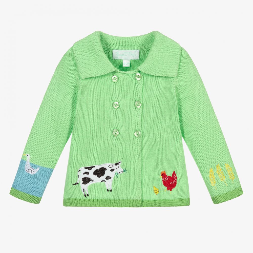Powell Craft-معطف برام أطفال بناتي قطن محبوك لون أخضر | Childrensalon Outlet
