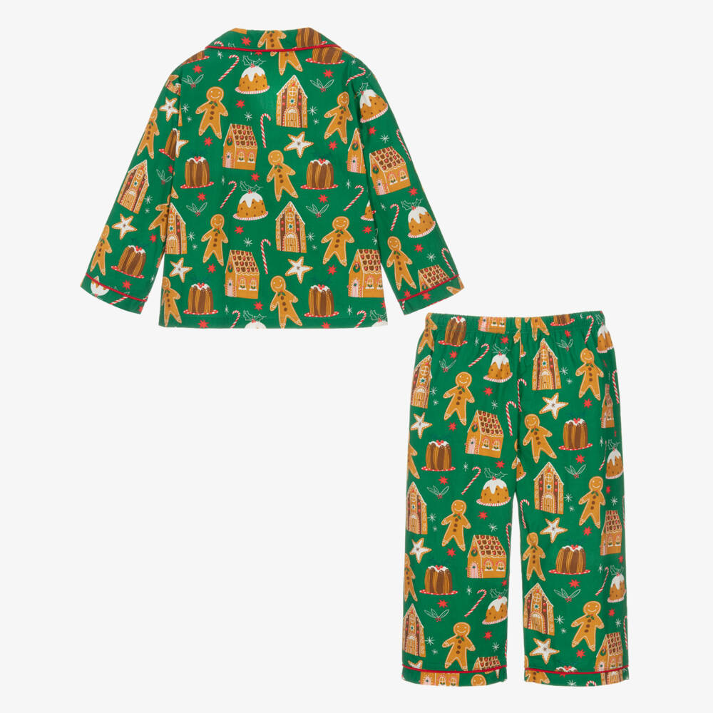 Powell Craft-Green Cotton Gingerbread Print Pyjamas | Childrensalon Outlet