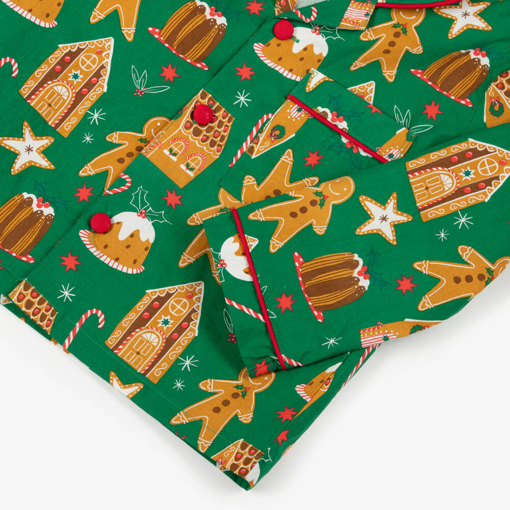 Powell Craft-Green Cotton Gingerbread Print Pyjamas | Childrensalon Outlet