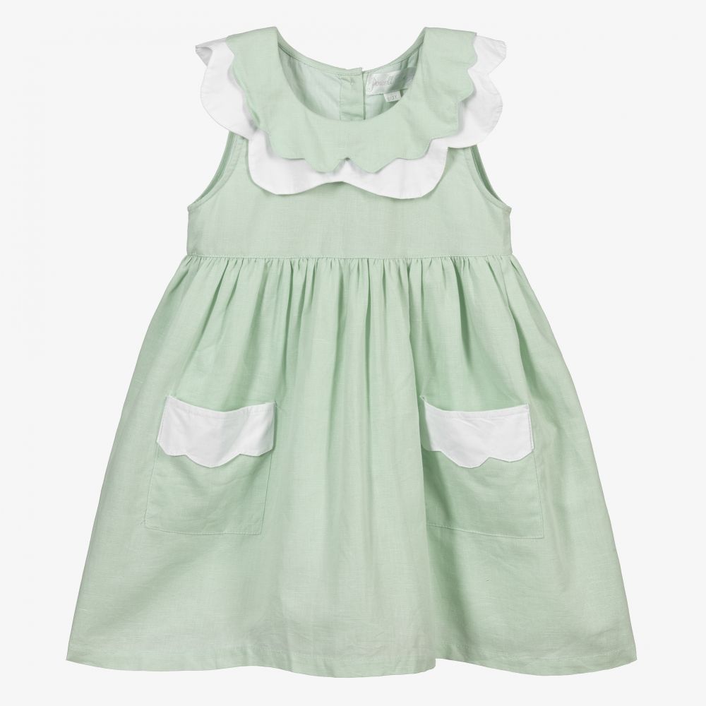 Powell Craft - Robe verte en lin et en coton | Childrensalon