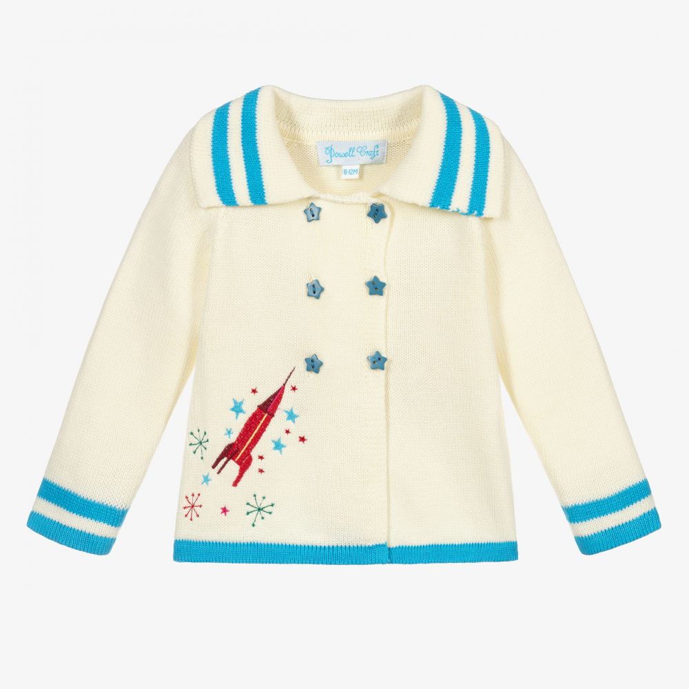 Powell Craft - Ivory Cotton Baby Cardigan | Childrensalon