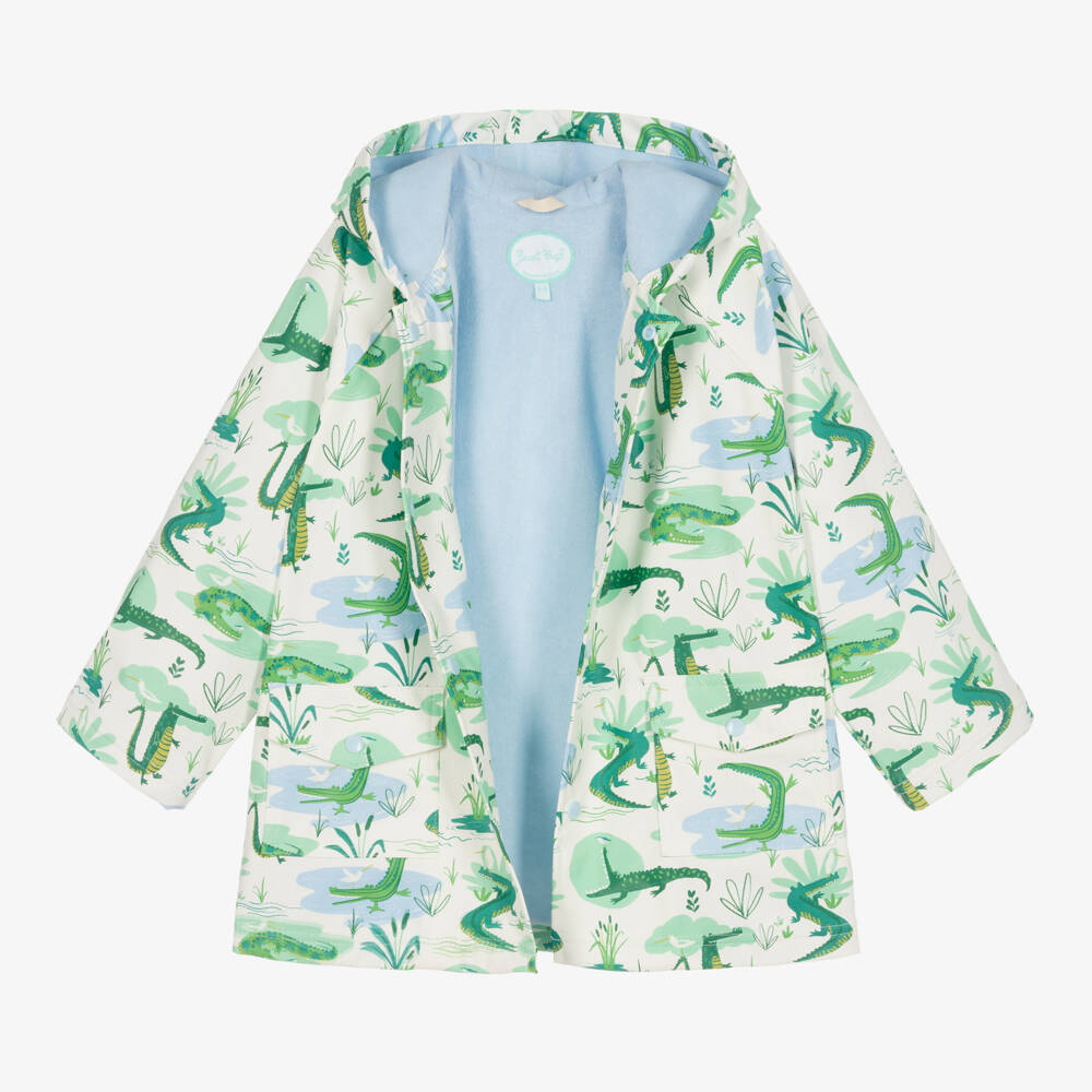Powell Craft-Ivory & Green Crocodile Raincoat | Childrensalon Outlet
