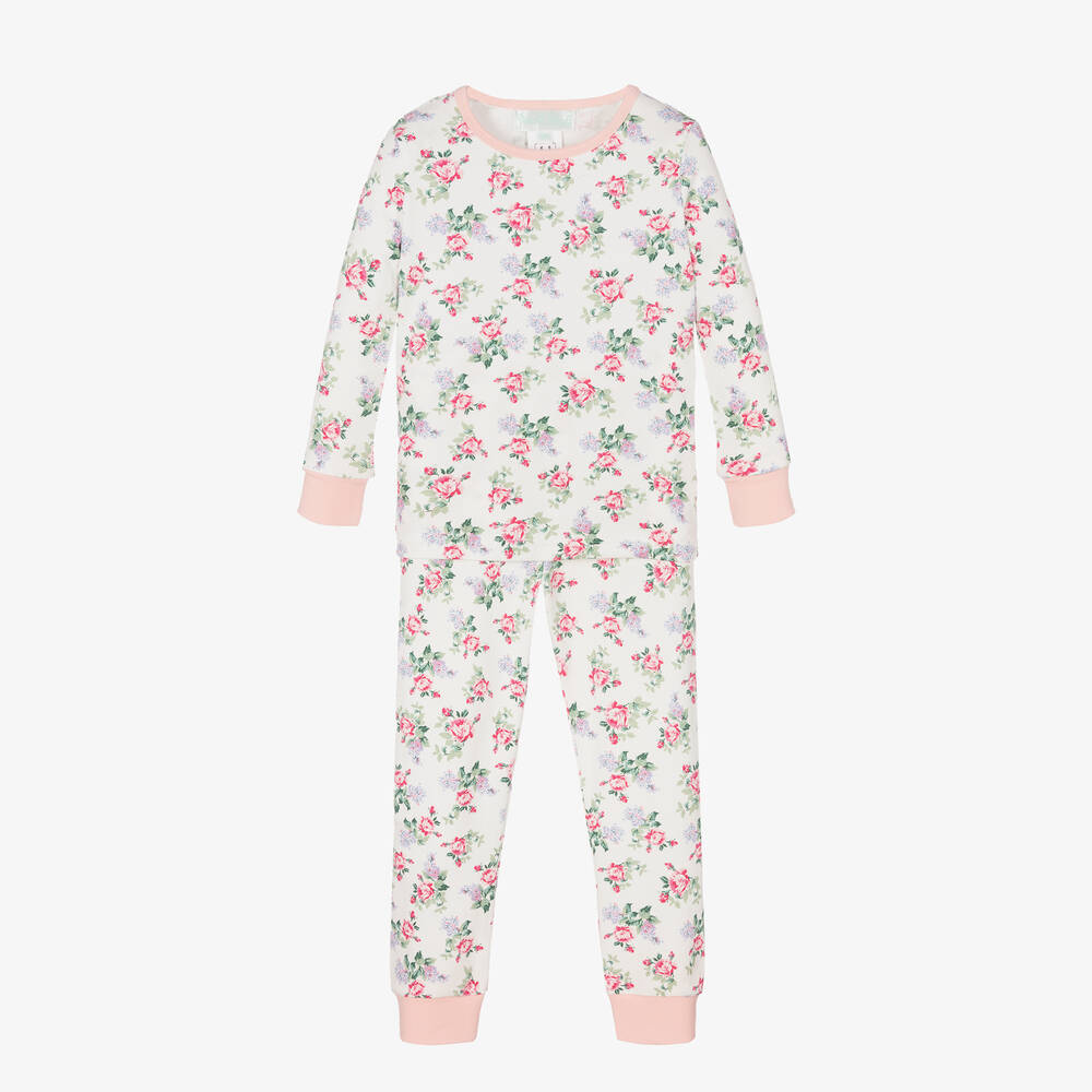 Powell Craft - Pyjama ivoire et rose à fleurs | Childrensalon