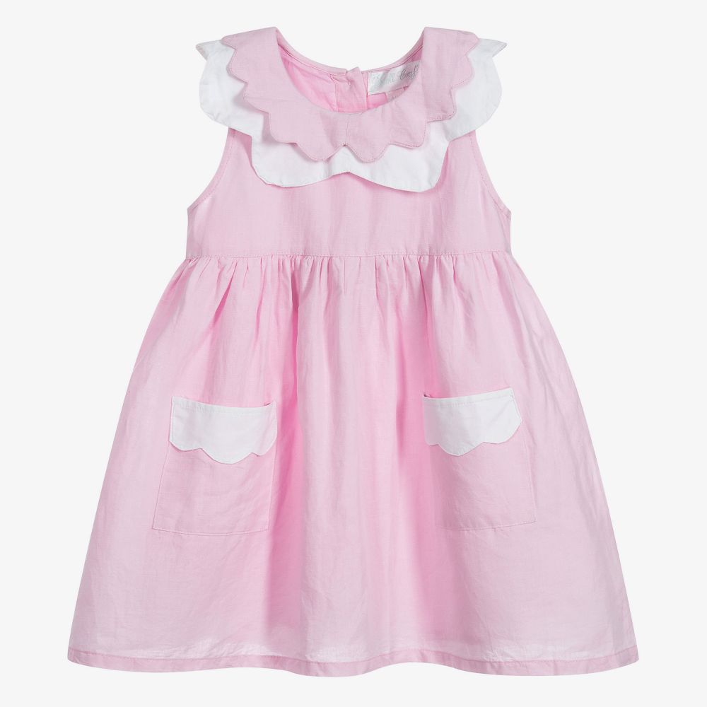 Powell Craft - Розовое платье из льна и хлопка | Childrensalon