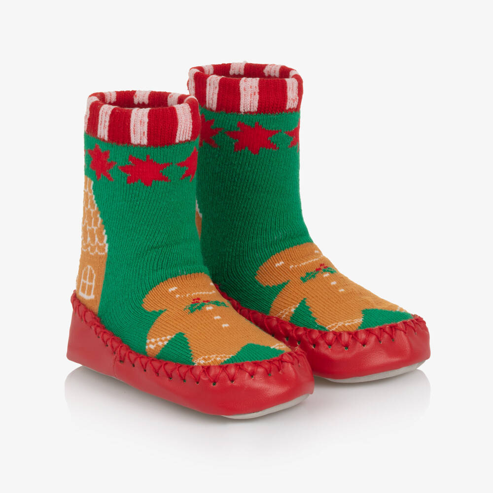 Powell Craft-Red & Green Gingerbread Baby Slipper Socks | Childrensalon Outlet