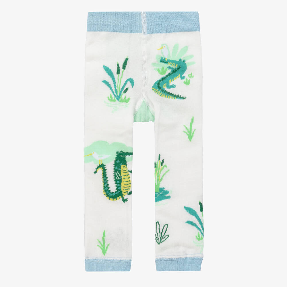 Powell Craft-White & Green Cotton Crocodile Leggings | Childrensalon Outlet