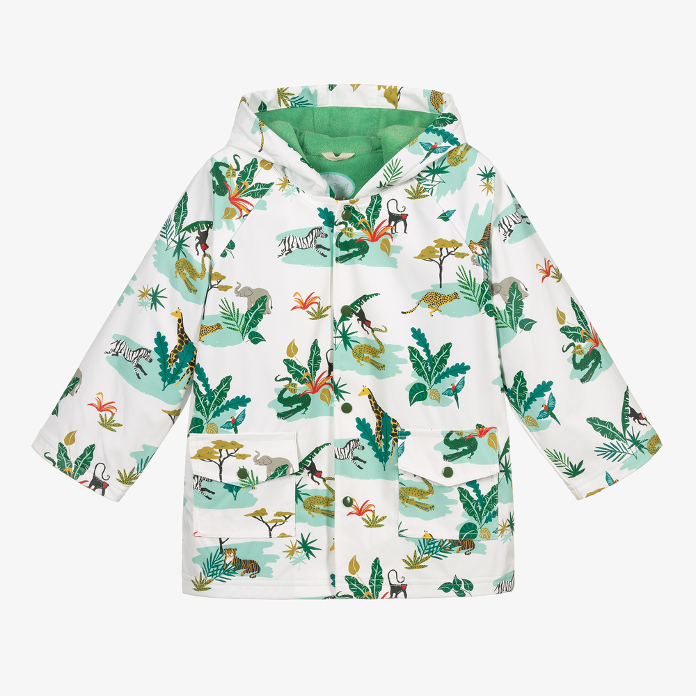 Powell Craft - White & Green Safari Raincoat | Childrensalon