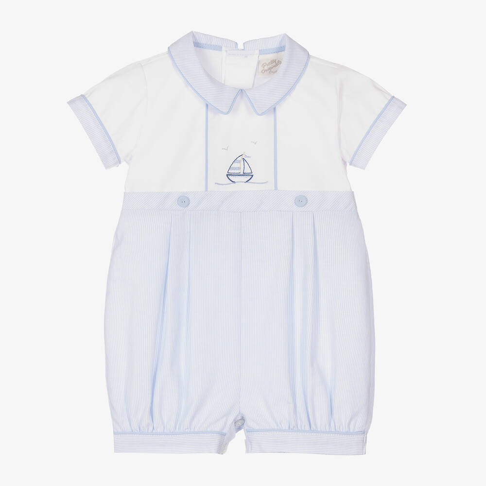 Pretty Originals - Baby Boys Blue Stripe Cotton Shortie | Childrensalon