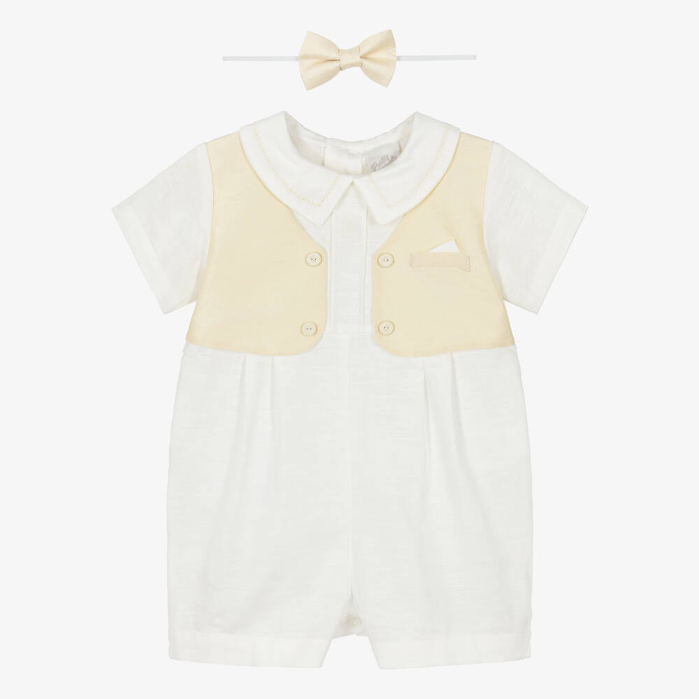 Pretty Originals-Baby Boys Ivory & Beige Shortie & Hat Set | Childrensalon Outlet