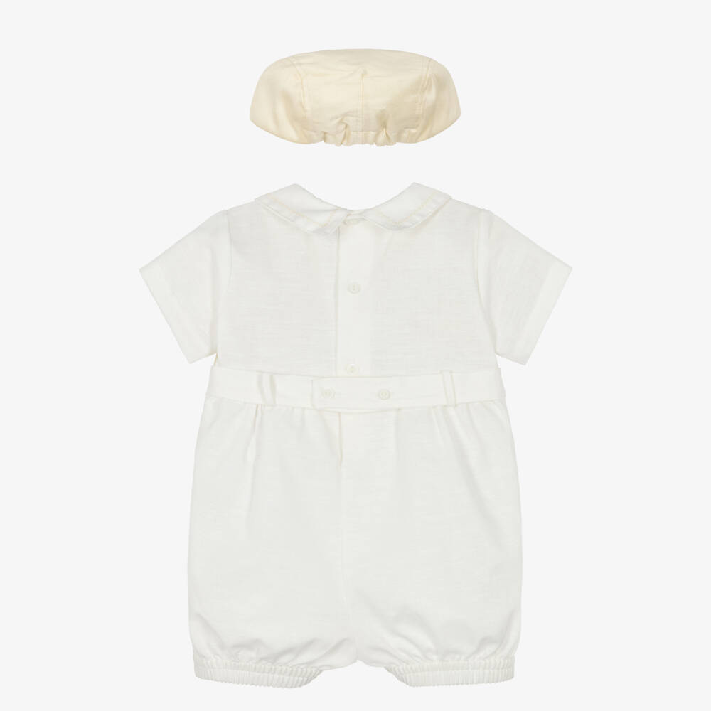 Pretty Originals-Baby Boys Ivory & Beige Shortie & Hat Set | Childrensalon Outlet