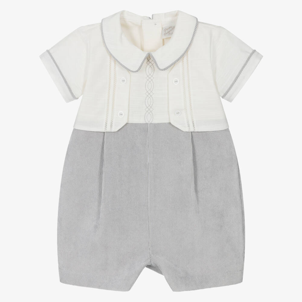 Pretty Originals-Baby Boys Ivory & Grey Corduroy Shortie | Childrensalon Outlet