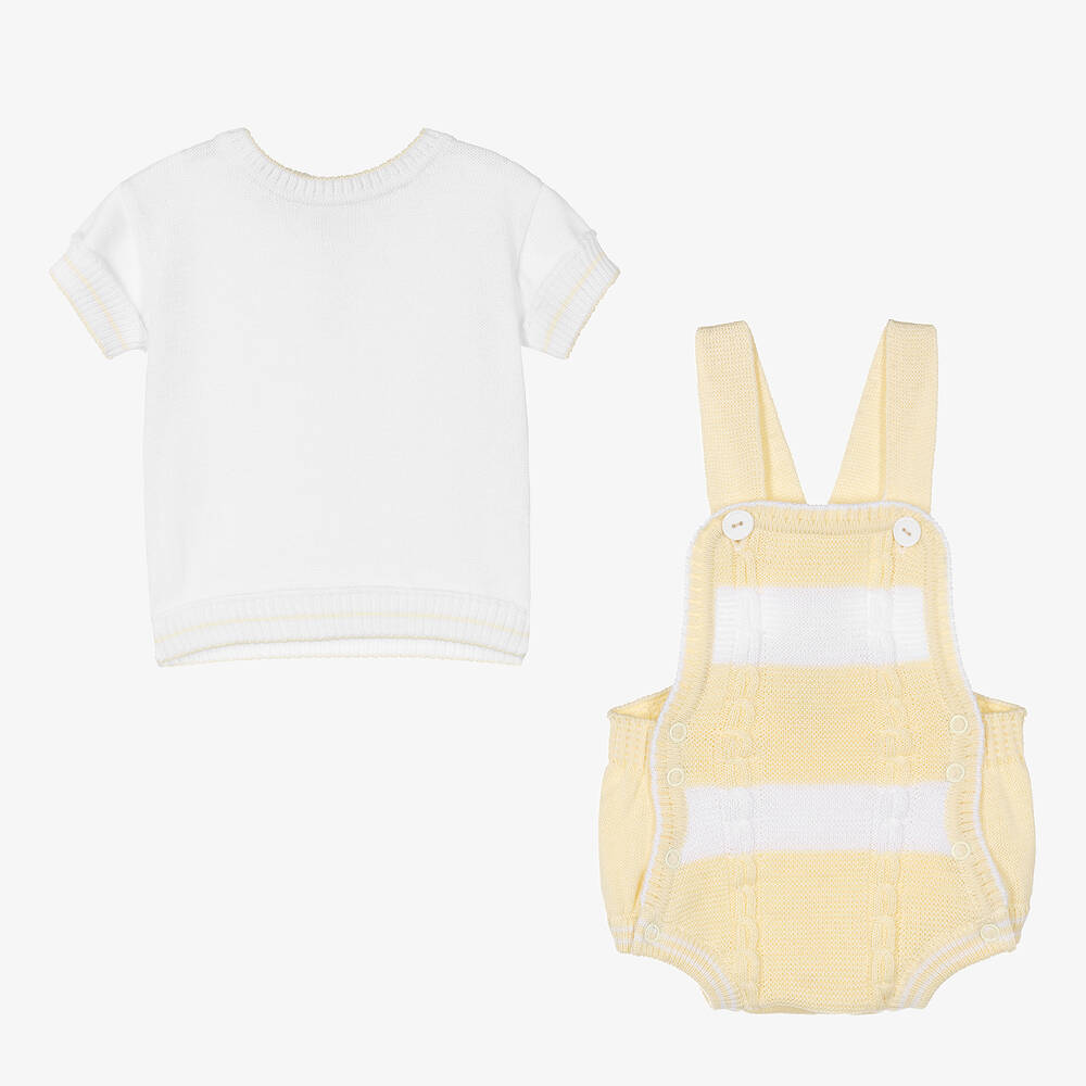 Pretty Originals-Baby Boys Yellow Cotton Knit Dungaree Set | Childrensalon Outlet