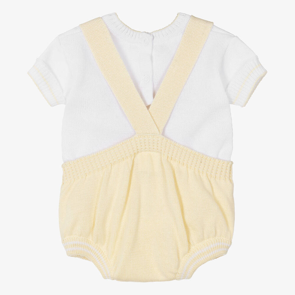 Pretty Originals-Baby Boys Yellow Cotton Knit Dungaree Set | Childrensalon Outlet