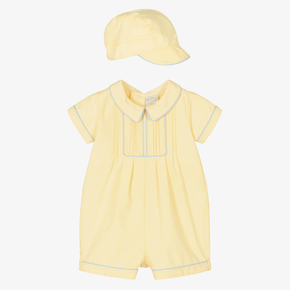 Pretty Originals - طقم تبّان وقبعة قطن تويل لون أصفر للمواليد | Childrensalon